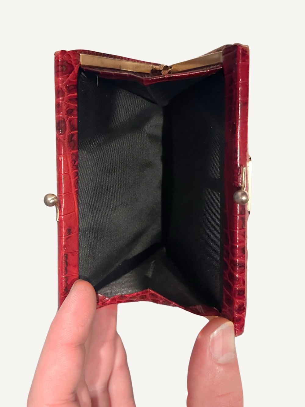Rare Vintage Brahmin Melbourne Red Kiss-Lock Wallet | Rare Croc Leather - Picture 4 of 10